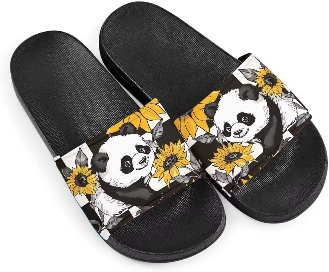 Sunflower Panda Pattern Sandals for Women Girls Lightweight Comfortable EVA Flat Sandal for Indoor Outdoor