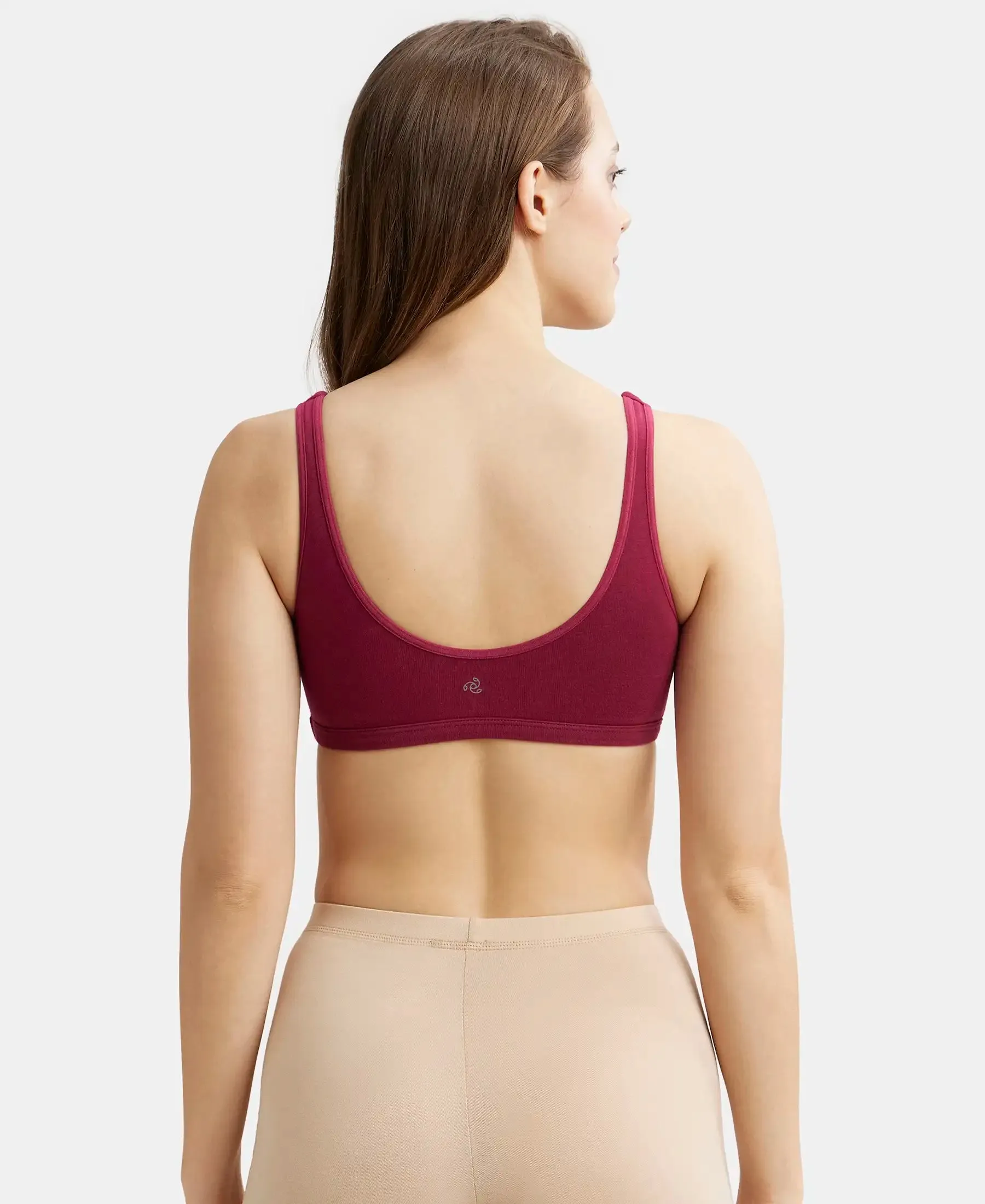 Super Combed Cotton Elastane Stretch Slip On Lounge Bra With StayFresh Treatment - Beet Red
