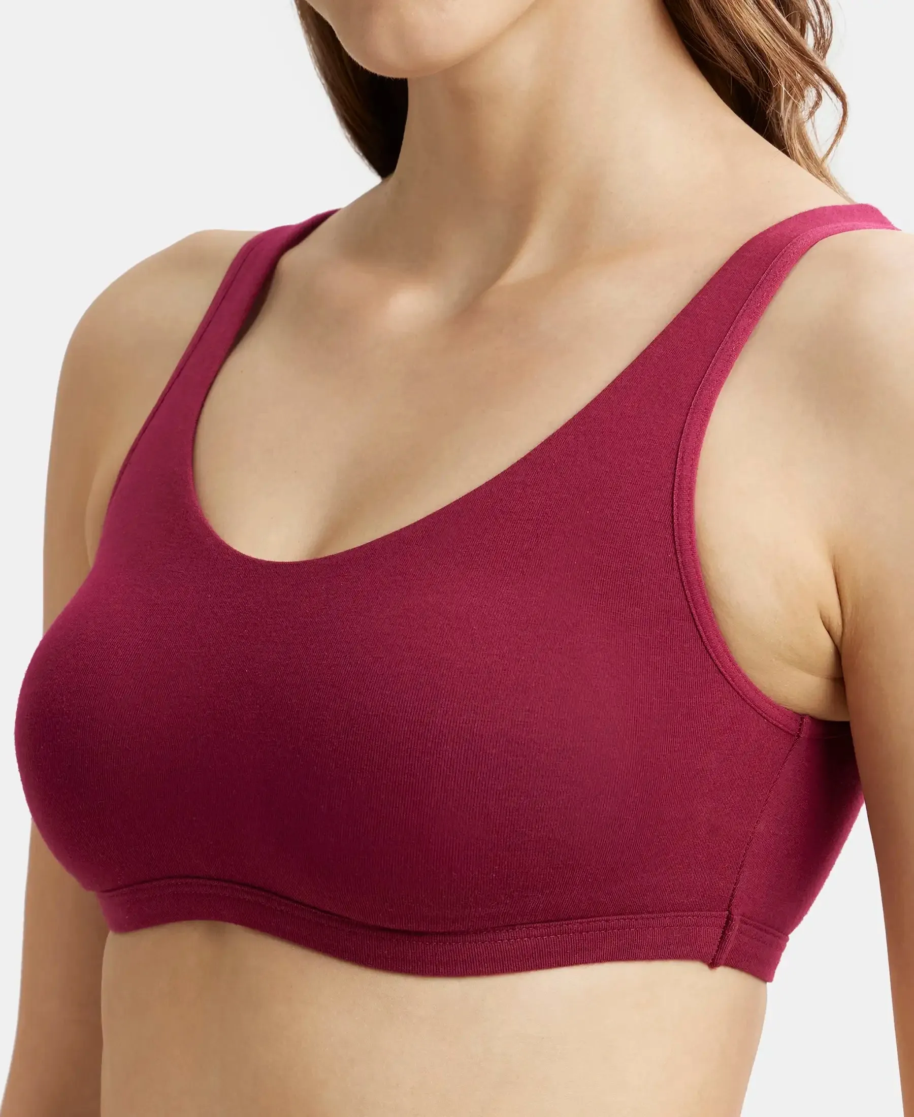 Super Combed Cotton Elastane Stretch Slip On Lounge Bra With StayFresh Treatment - Beet Red