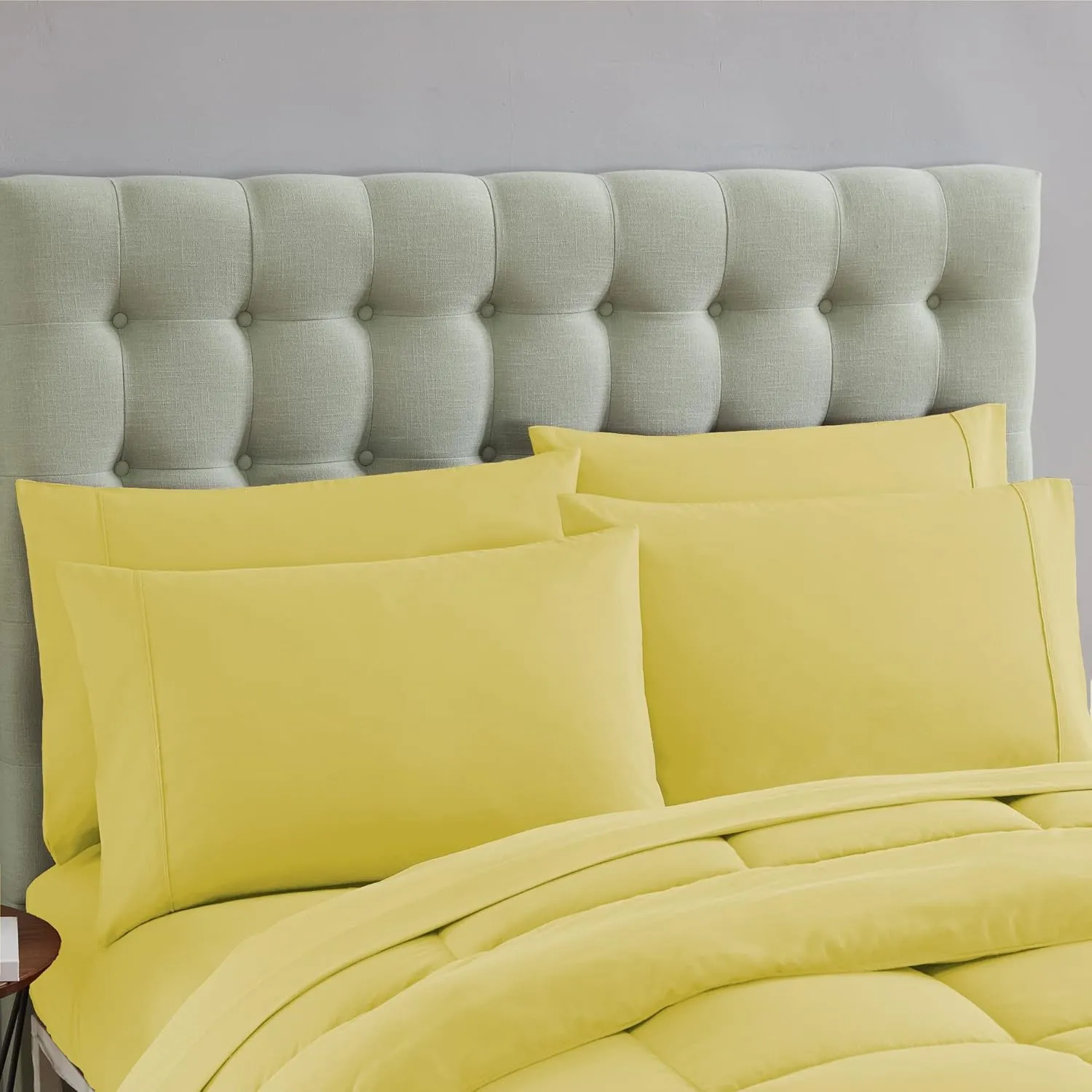 Sweet Home Collection 5 Piece Comforter Set Bag Solid Color All Season Soft Down Alternative Blanket & Luxurious Microfiber Bed Sheets, Yellow, Twin