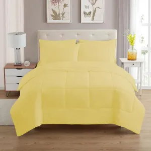 Sweet Home Collection 5 Piece Comforter Set Bag Solid Color All Season Soft Down Alternative Blanket & Luxurious Microfiber Bed Sheets, Yellow, Twin