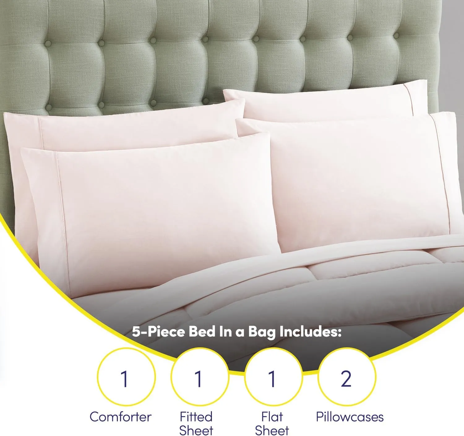 Sweet Home Collection 7 Piece Comforter Set Bag Solid Color All Season Soft Down Alternative Blanket & Luxurious Microfiber Bed Sheets, Pale Pink, Twin XL
