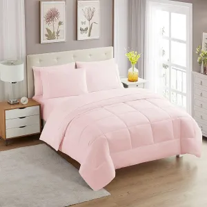 Sweet Home Collection 7 Piece Comforter Set Bag Solid Color All Season Soft Down Alternative Blanket & Luxurious Microfiber Bed Sheets, Pale Pink, Twin XL