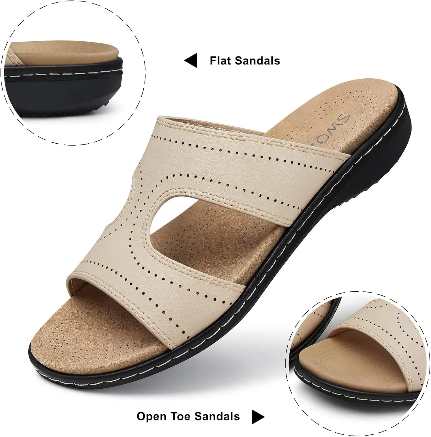 SWQZVT Flat Slides Sandals for Women: Comfortable Arch Support Sandal - Slip On Summer Walking Sandals