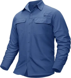 TACVASEN Men's Fishing Shirts Long Sleeve Sun Protection UPF50  Quick Dry Button Down Shirts with Zipper Pockets