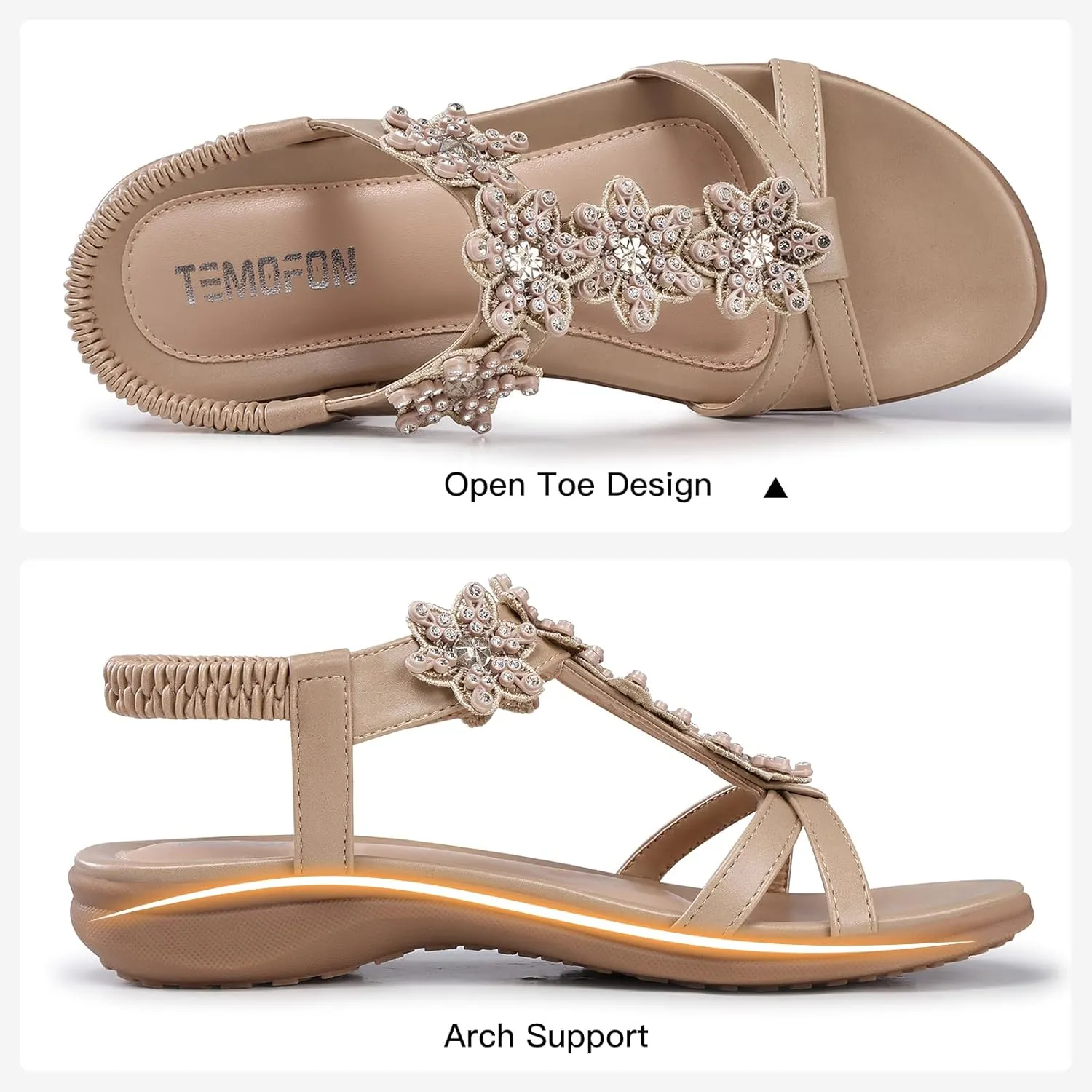TEMOFON Flats Sandals for Women Dressy: Summer Elastic Ankle Strap Flat Sandals - Comfortable Beach Women