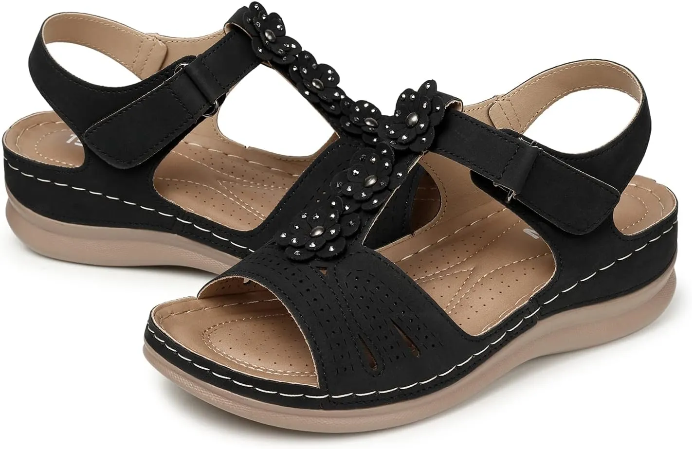 TEMOFON Wedge Sandals for Women Comfortable Walking Sandals Bohemian Open Toe Sandals Causal Summer Arch Support Flat Sandals