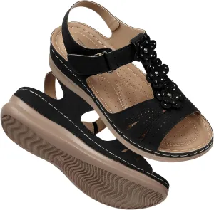 TEMOFON Wedge Sandals for Women Comfortable Walking Sandals Bohemian Open Toe Sandals Causal Summer Arch Support Flat Sandals