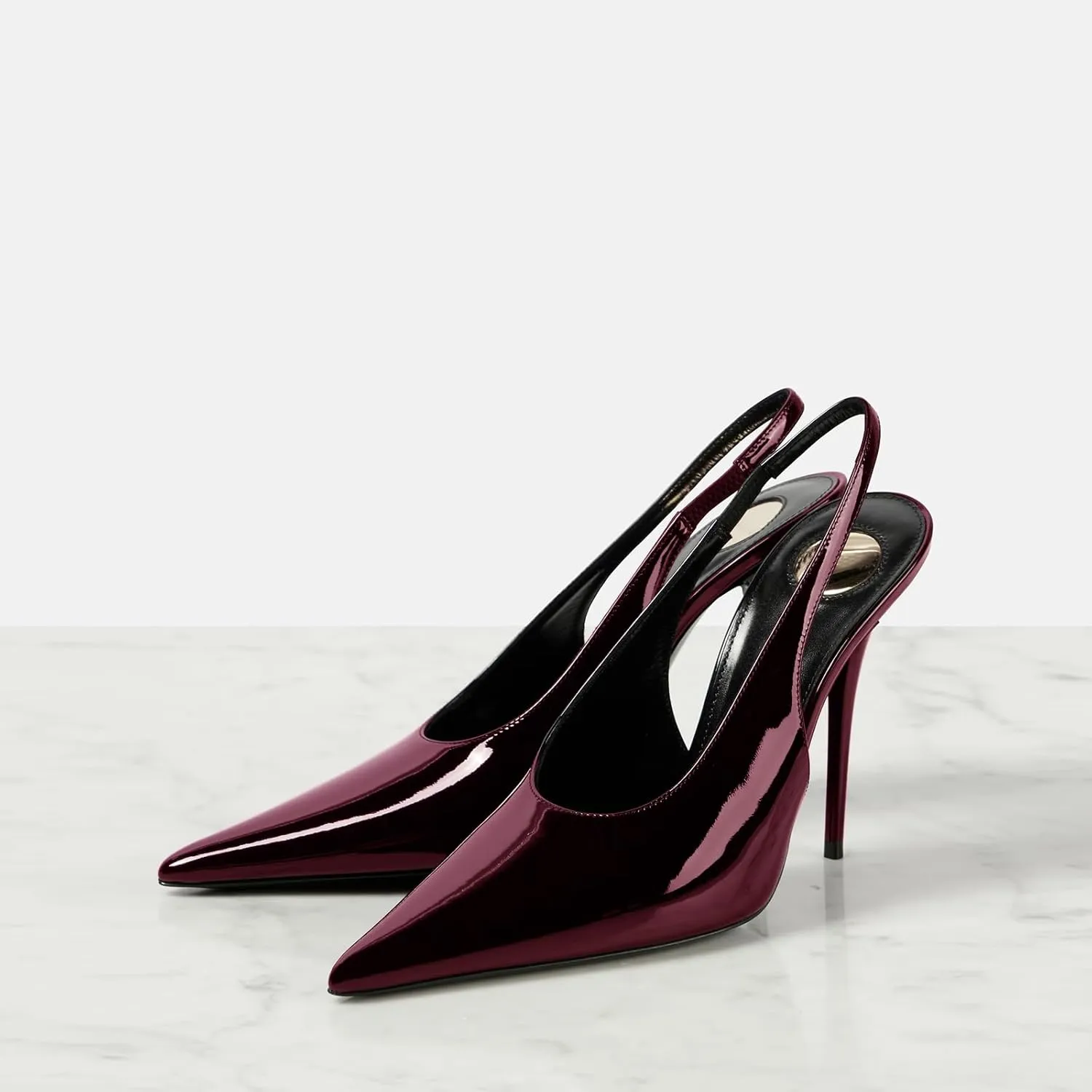 THESHY Slingback Heels for Womens Pointed Toe Stiletto High Heels Metal Stretch Slip-on Pumps Backless Fashion Dress Pumps for Women
