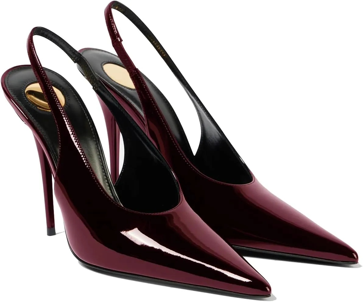 THESHY Slingback Heels for Womens Pointed Toe Stiletto High Heels Metal Stretch Slip-on Pumps Backless Fashion Dress Pumps for Women