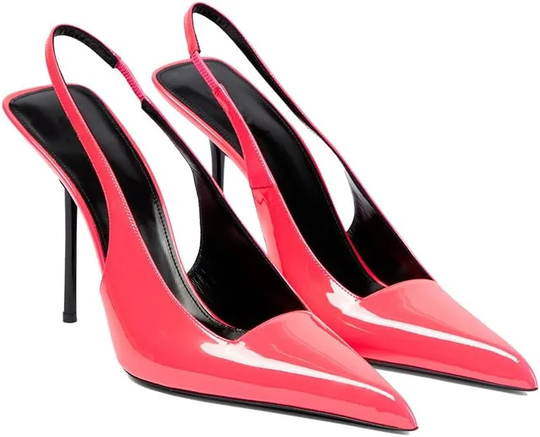 THESHY Women's Pointed Toe High Stiletto Heels Slingback Stretch Slip-on Pumps Backless Patent Leather Fashion Dress Shoes for Women