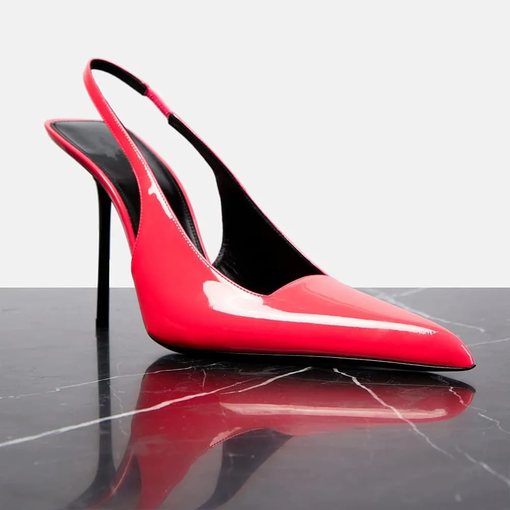 THESHY Women's Pointed Toe High Stiletto Heels Slingback Stretch Slip-on Pumps Backless Patent Leather Fashion Dress Shoes for Women