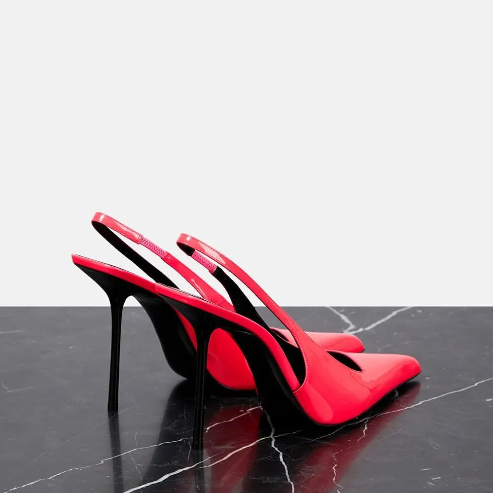 THESHY Women's Pointed Toe High Stiletto Heels Slingback Stretch Slip-on Pumps Backless Patent Leather Fashion Dress Shoes for Women