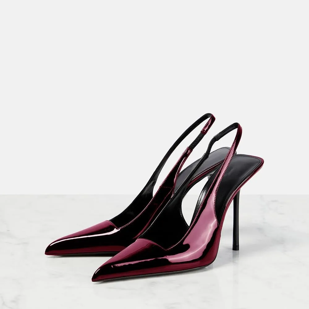 THESHY Women's Pointed Toe High Stiletto Heels Slingback Stretch Slip-on Pumps Backless Patent Leather Fashion Dress Shoes for Women