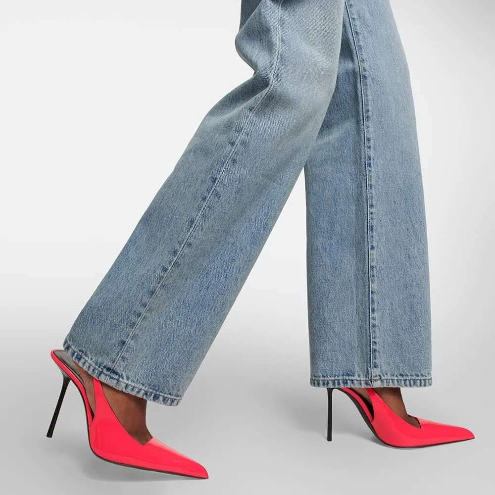THESHY Women's Pointed Toe High Stiletto Heels Slingback Stretch Slip-on Pumps Backless Patent Leather Fashion Dress Shoes for Women
