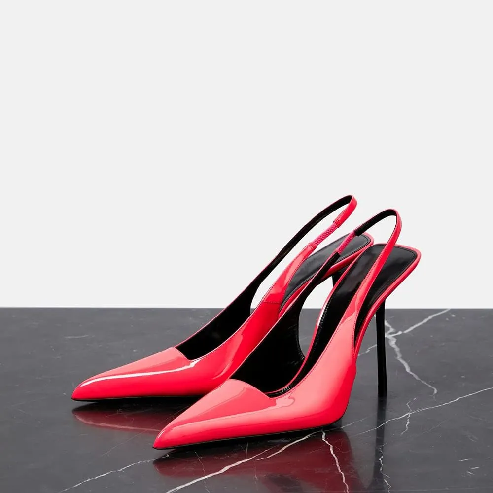 THESHY Women's Pointed Toe High Stiletto Heels Slingback Stretch Slip-on Pumps Backless Patent Leather Fashion Dress Shoes for Women