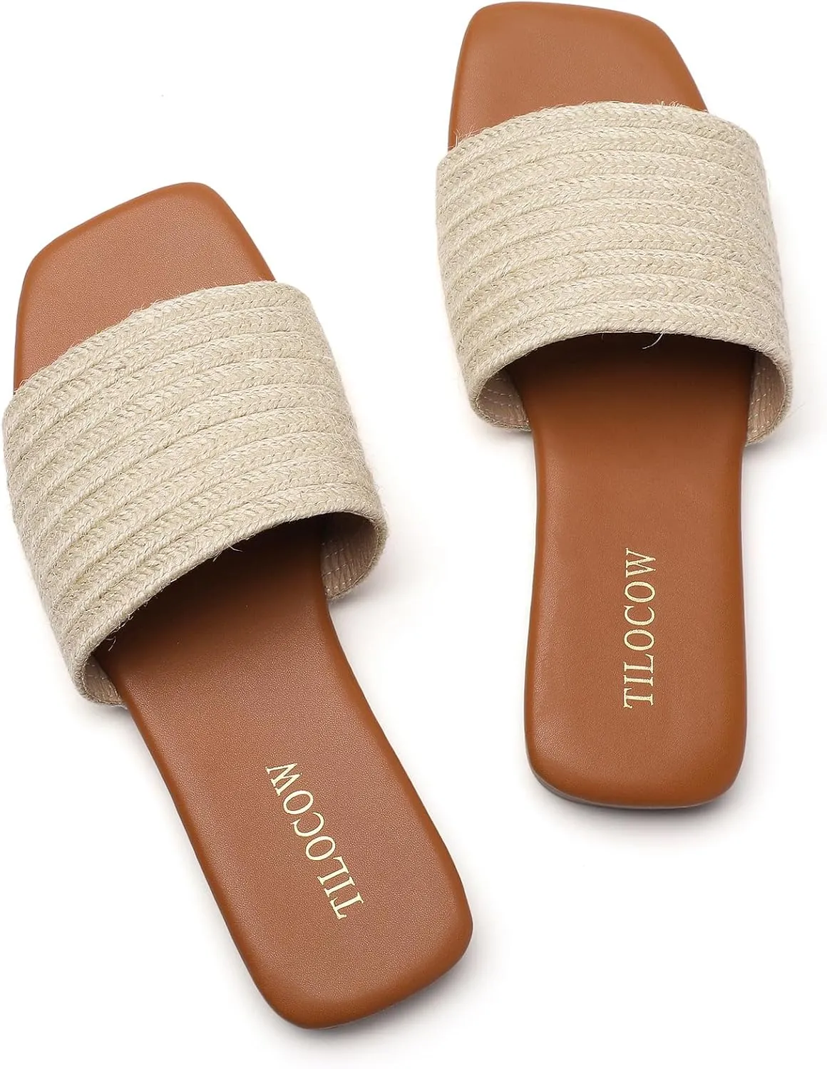 Tilocow Knitted Flat Sandals For women Square Open Toe Slide Sandals Casual Summer Shoes