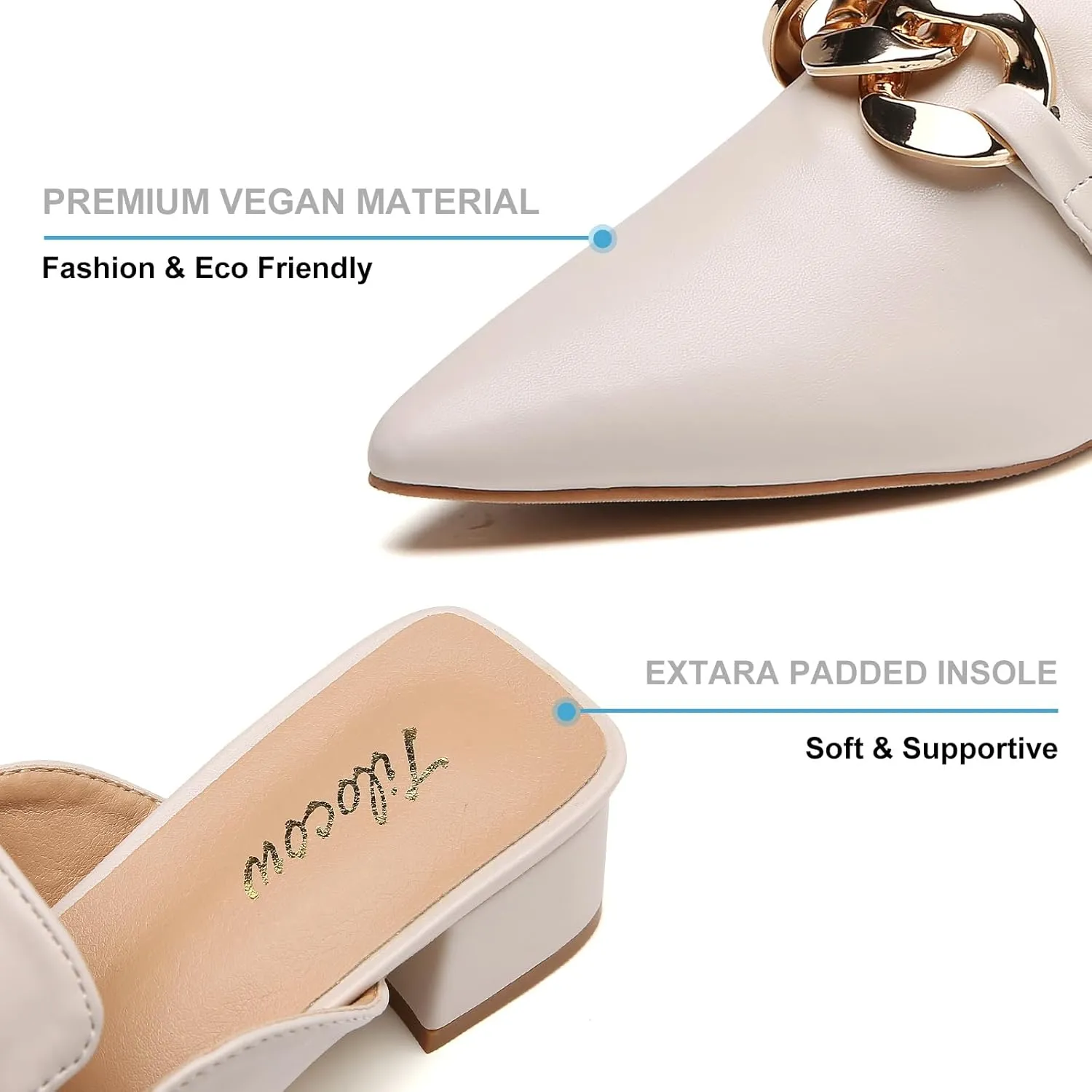 Tilocow Metal Chain Decor Mules Heels for Women Chunky Heeled Sandals Slip on Closed Toe Slides for Women Backless Mules