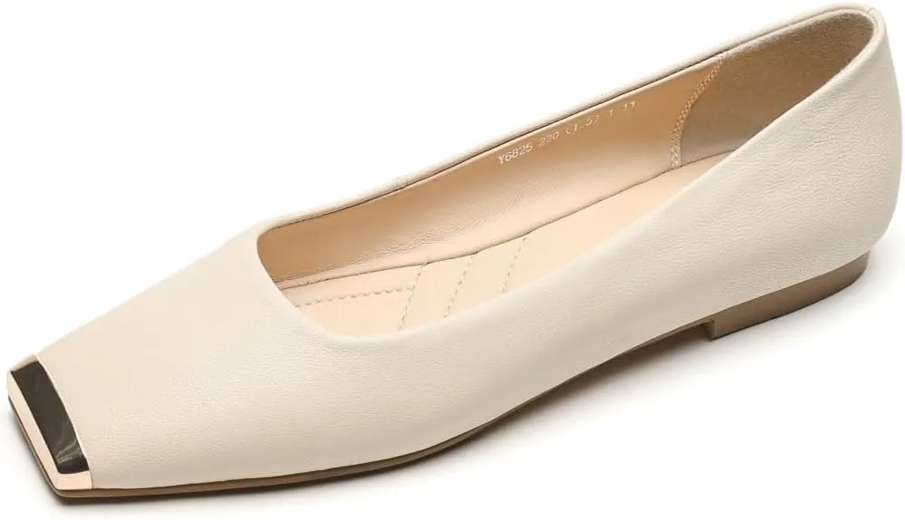 TinaCus Handmade Square Toe Genuine Leather Women's Slip On Comfortable Flat Shoes
