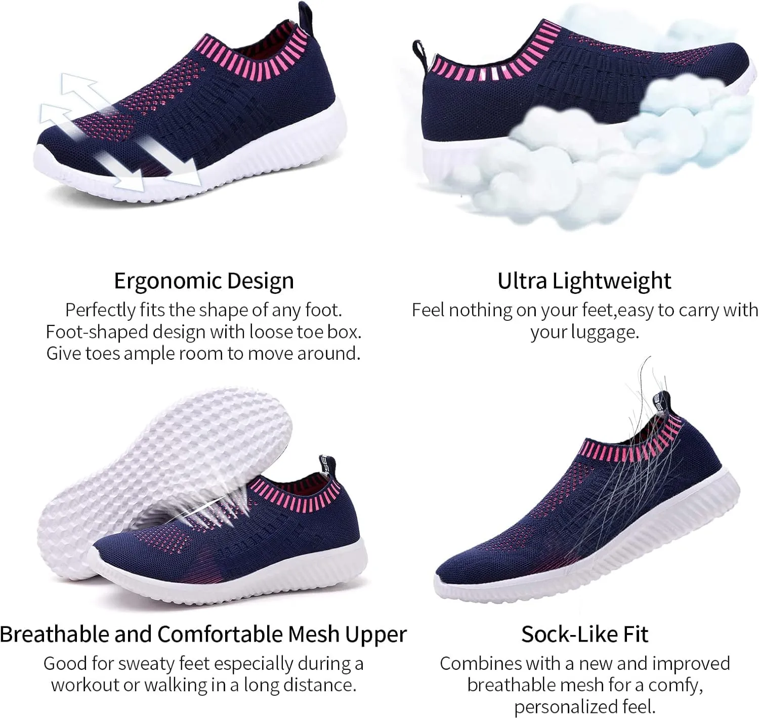 TIOSEBON Women's Athletic Walking Shoes Slip On Casual Mesh-Comfortable Tennis Workout Sneakers