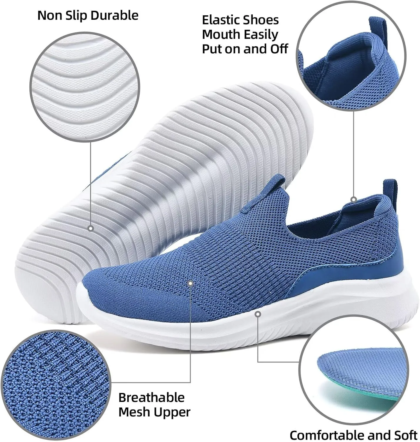 TIOSEBON Women's Walking Tennis Shoes Knit Slip on Mesh Comfortable Sneaker