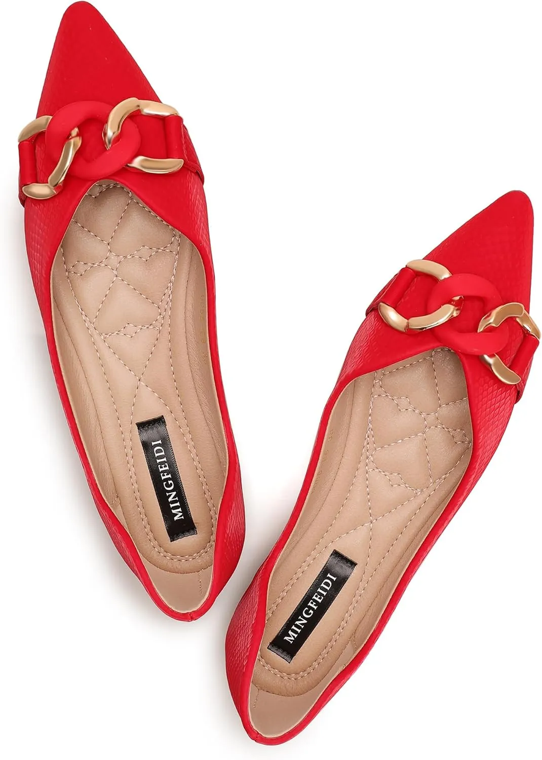 TLJIANG Women's Pointed Flat Shoes Cute Chain Comfortable Leather Flat Shoes Ballet