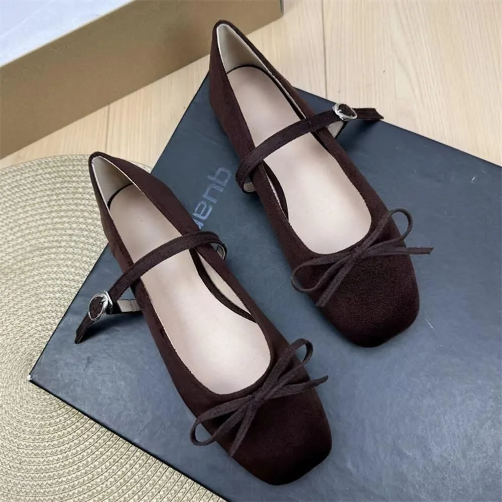 TN TANGNEST Leather Flats for Women Comfortable Square Toe Bowknot Ballet Flats Retro Slip On Mary Jane Flats