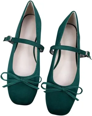TN TANGNEST Leather Flats for Women Comfortable Square Toe Bowknot Ballet Flats Retro Slip On Mary Jane Flats