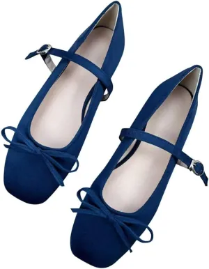 TN TANGNEST Leather Flats for Women Comfortable Square Toe Bowknot Ballet Flats Retro Slip On Mary Jane Flats
