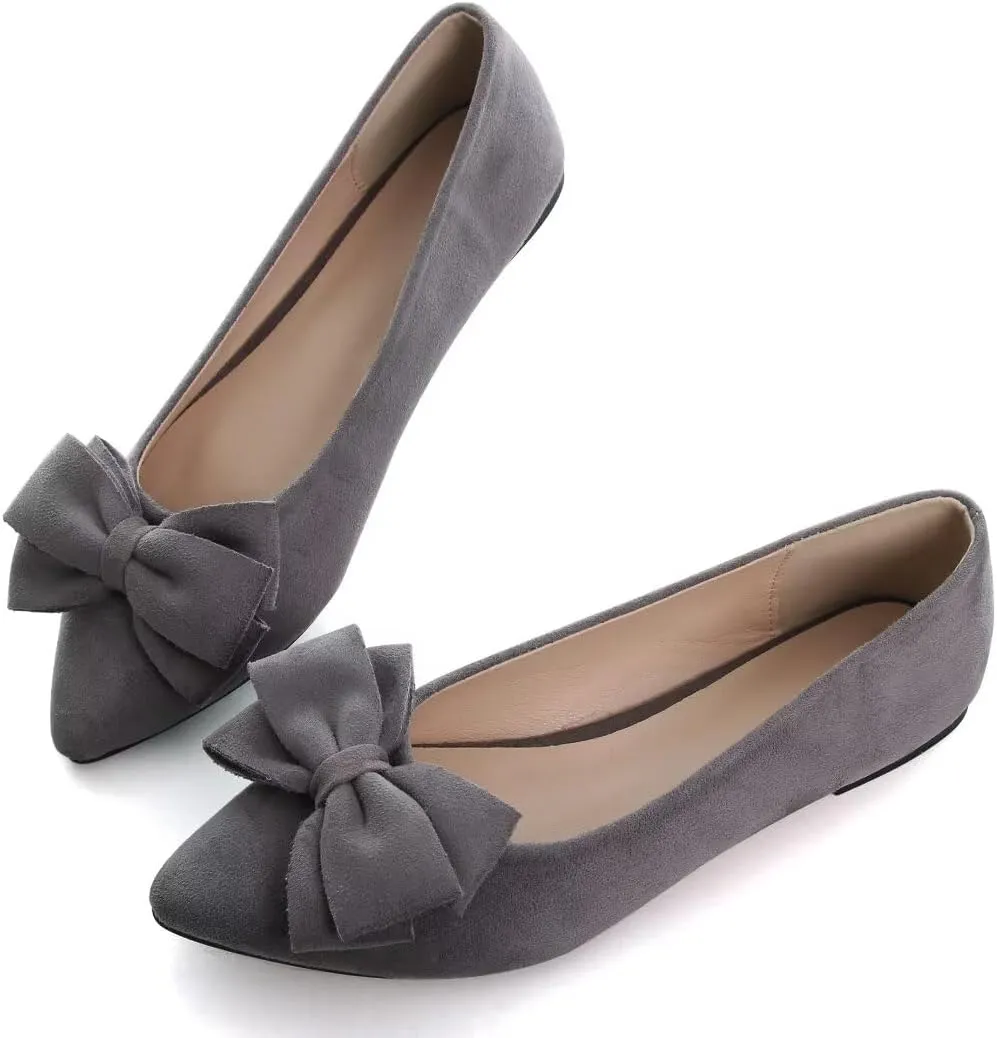 TN TANGNEST Women's Summer Dress Flats - Comfortable Pointed Toe Bowknot Ballet Shoes for Woman - Soft Suede Driving Flats