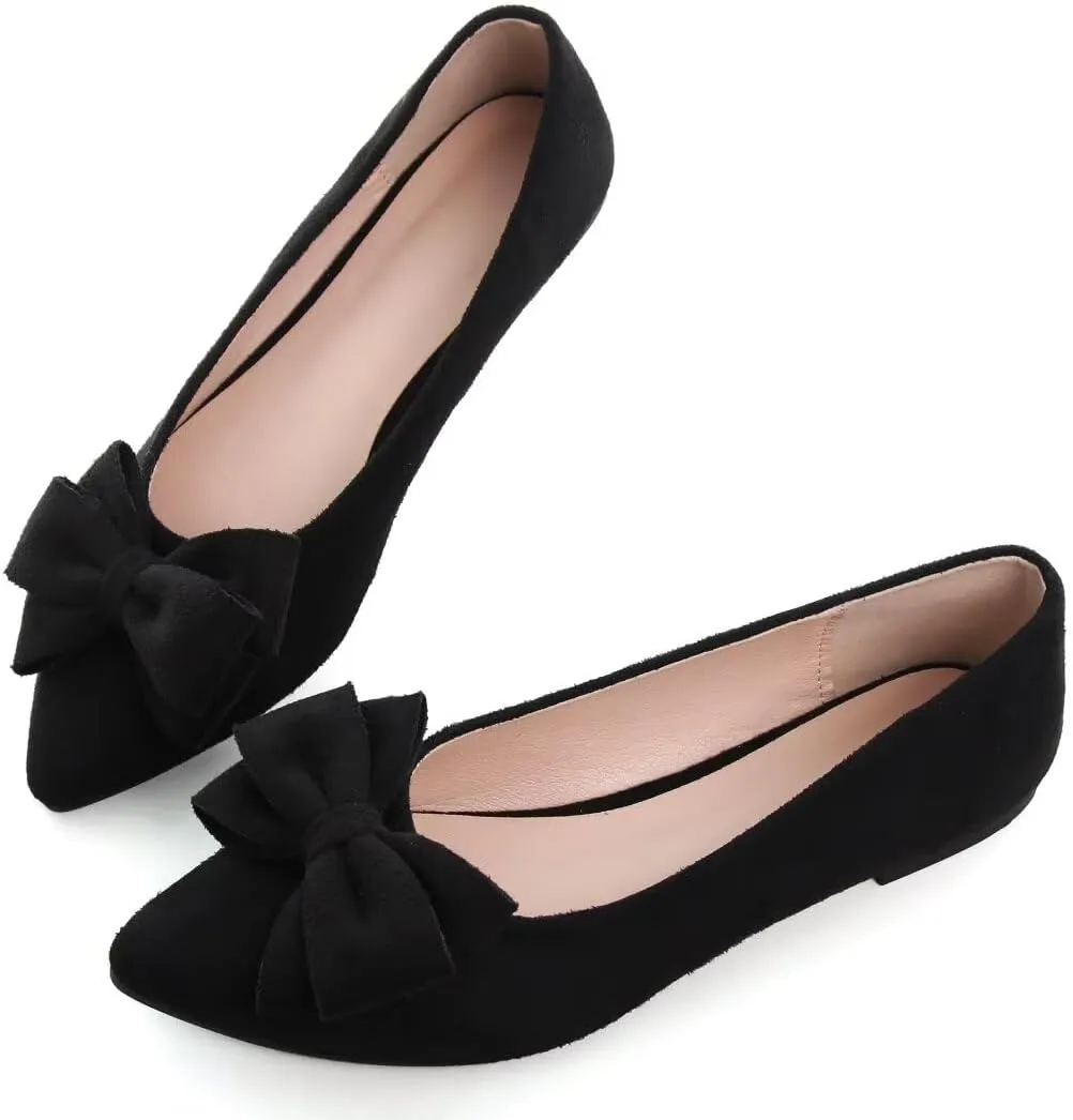 TN TANGNEST Women's Summer Dress Flats - Comfortable Pointed Toe Bowknot Ballet Shoes for Woman - Soft Suede Driving Flats