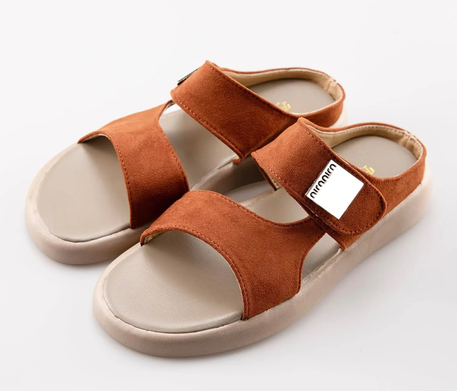 TOCONFFON Women's Flat Slides Sandals Comfort Adjustable Double Strap Slip on Soft Leather Slippers