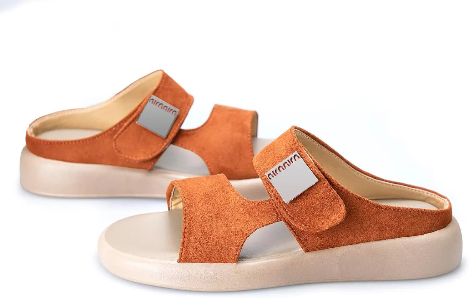 TOCONFFON Women's Flat Slides Sandals Comfort Adjustable Double Strap Slip on Soft Leather Slippers