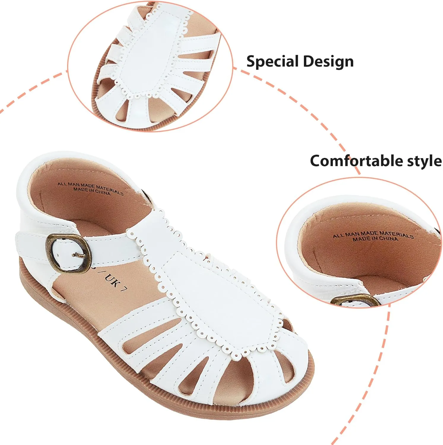 Toddler Girls Sandals Soft Closed Toe Princess Dress Flat Sandals Summer Shoes