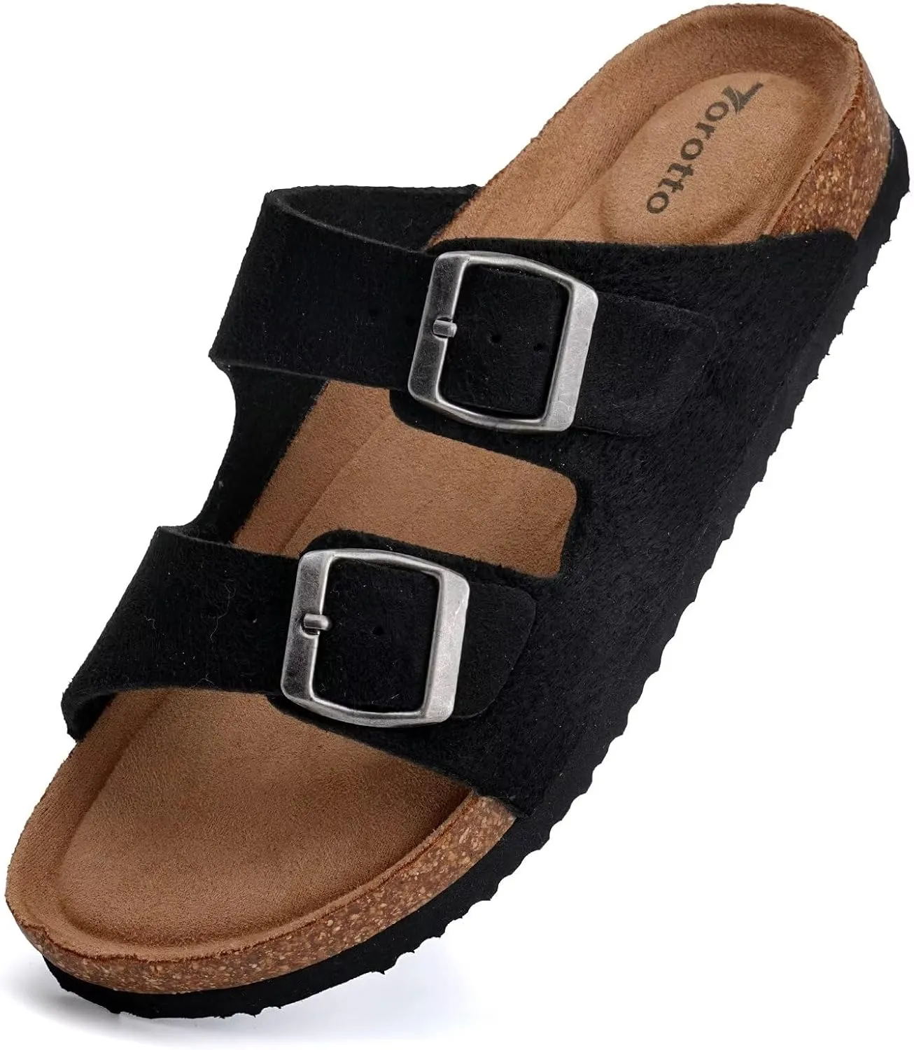 Torotto Womens Slides with Cork Footbed Open Toe Adjustable Webbing Flat Sandals for Walking | Beach | Indoor