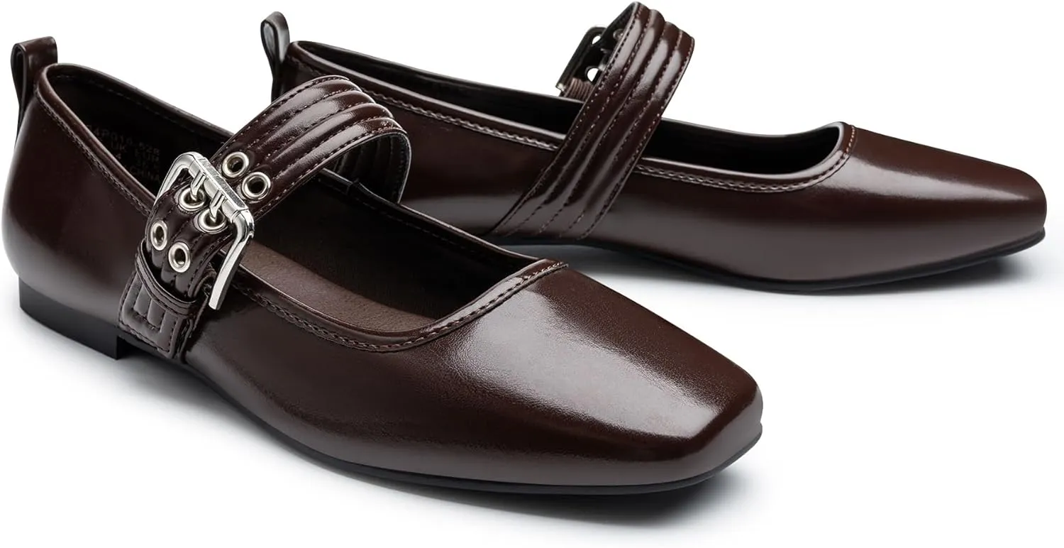 Trary Women's Ballet Flats,Mary Jane Shoes for Women,Square Toe Dressy Comfortable Shoes