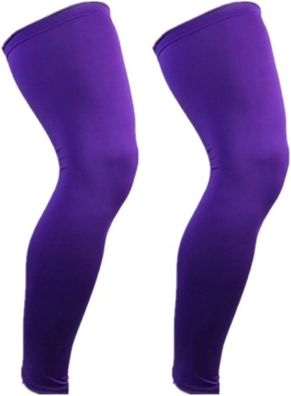 TREGOO Sports Compression Long Leg Sleeve UV Full Length Knee Sleeve for Men Women Youth Running Basketball Football Cycling (Purple,X-Large)