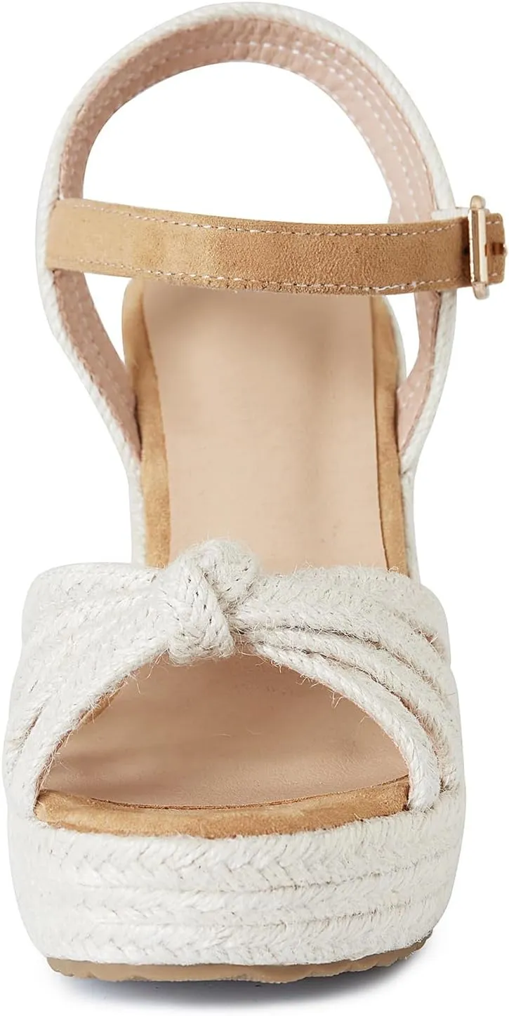 Tscoyuki Espadrille Wedge Sandals for Women, Adjustable Ankle Strappy Cute Shoes Open Toe Platform Womens Sandals Casual Sloping High Heels