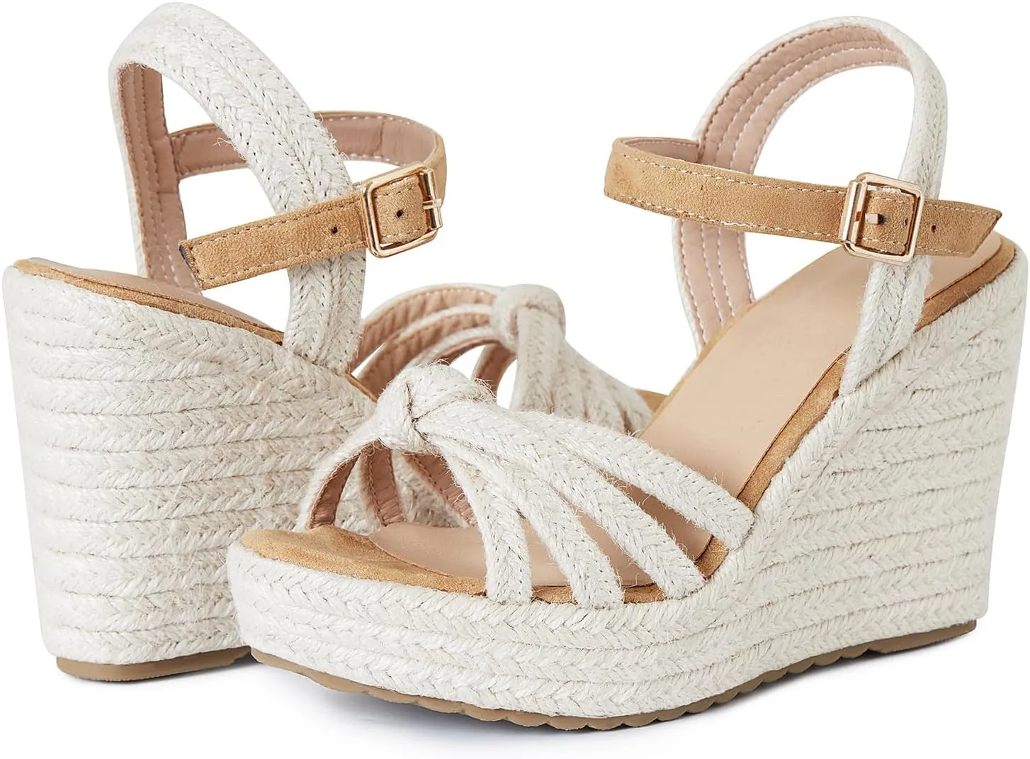 Tscoyuki Espadrille Wedge Sandals for Women, Adjustable Ankle Strappy Cute Shoes Open Toe Platform Womens Sandals Casual Sloping High Heels