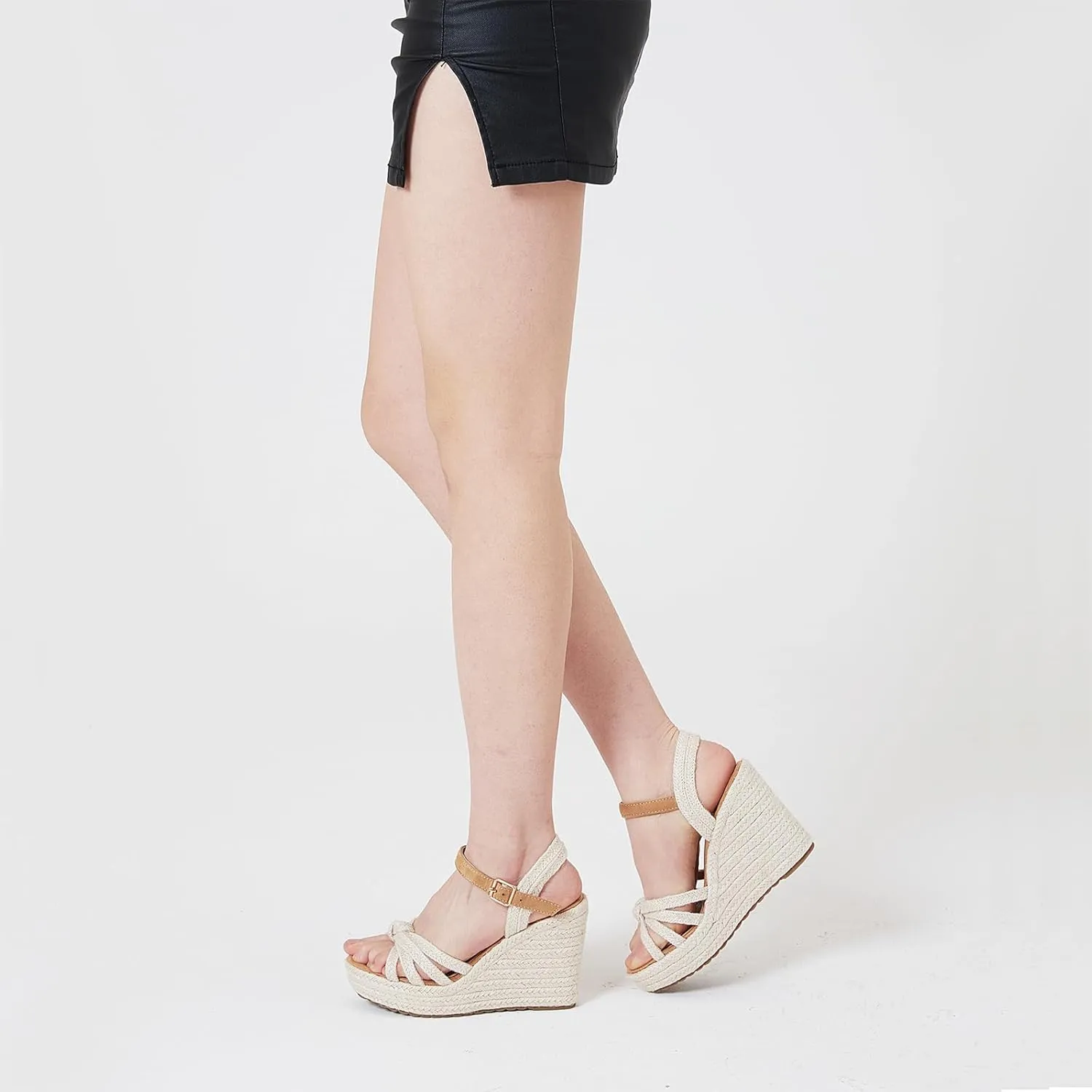 Tscoyuki Espadrille Wedge Sandals for Women, Adjustable Ankle Strappy Cute Shoes Open Toe Platform Womens Sandals Casual Sloping High Heels