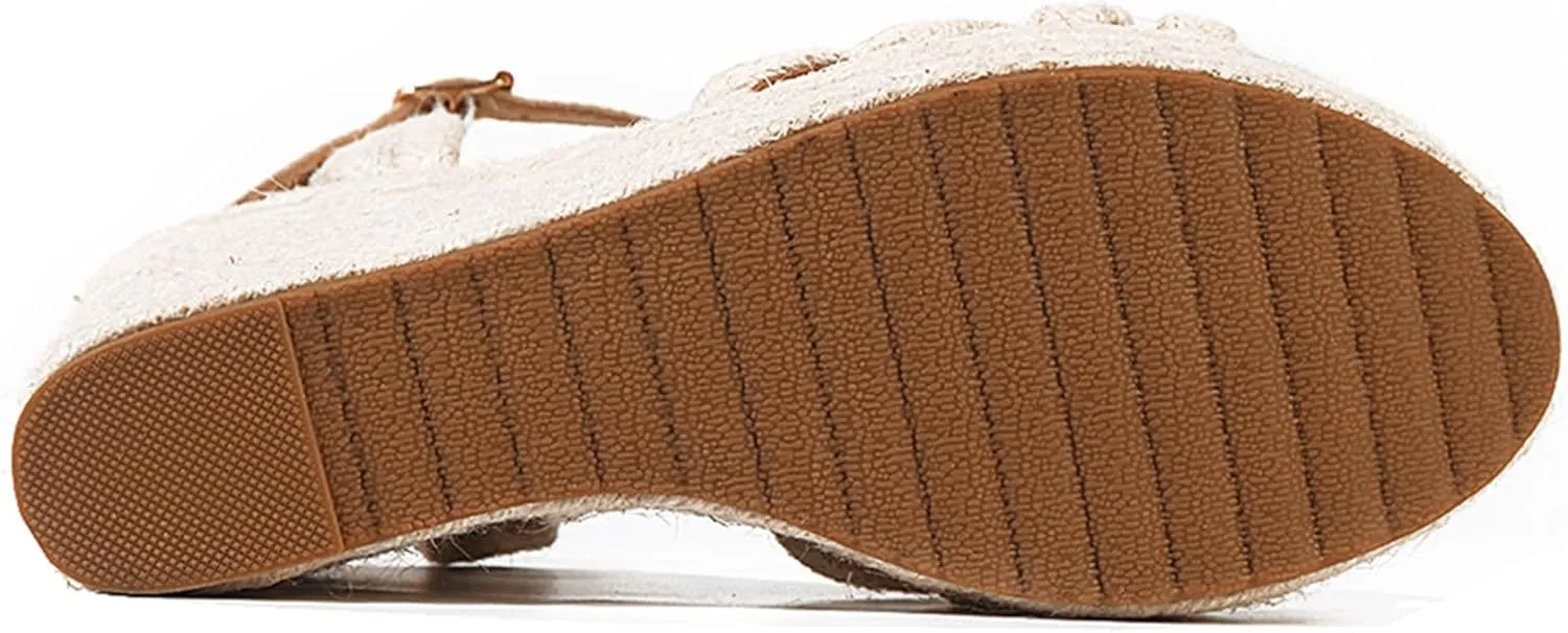 Tscoyuki Espadrille Wedge Sandals for Women, Adjustable Ankle Strappy Cute Shoes Open Toe Platform Womens Sandals Casual Sloping High Heels