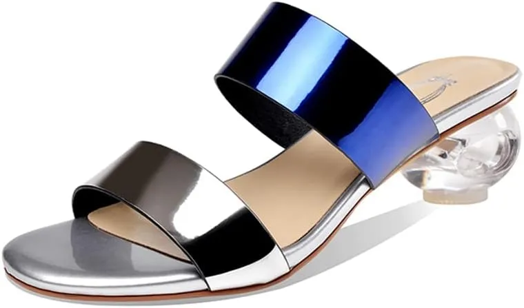 Tscoyuki Women's Transparent Chunky Heel Sandals, Slip On Pearl/Rhinestones Mule Open Toe Pumps Dress Sandals
