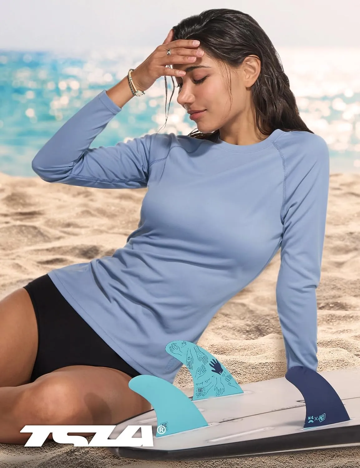 TSLA Women's Long Sleeve Rash Guard Swim Shirts, UPF 50  UV Protection Regular-Fit Quick Dry Water Shirts