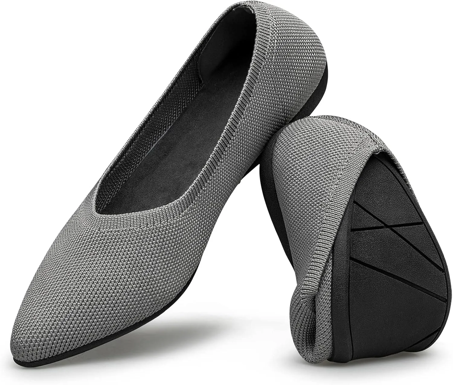 TUOKING Women's Flats Shoes Knit Pointed-Toe Ballet Dress Shoes Comfortable Soft Casual Loafers Slip on Walking Office Shoes