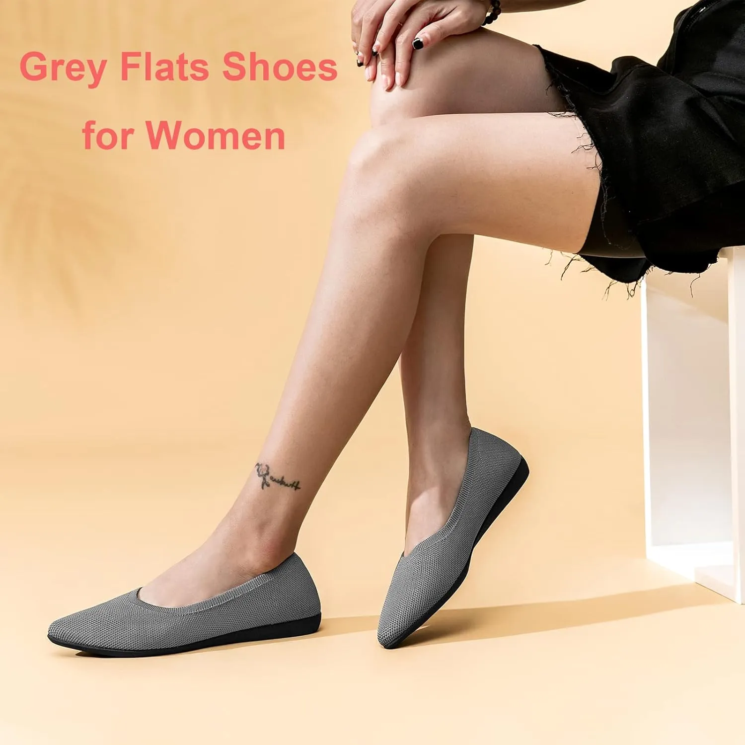TUOKING Women's Flats Shoes Knit Pointed-Toe Ballet Dress Shoes Comfortable Soft Casual Loafers Slip on Walking Office Shoes
