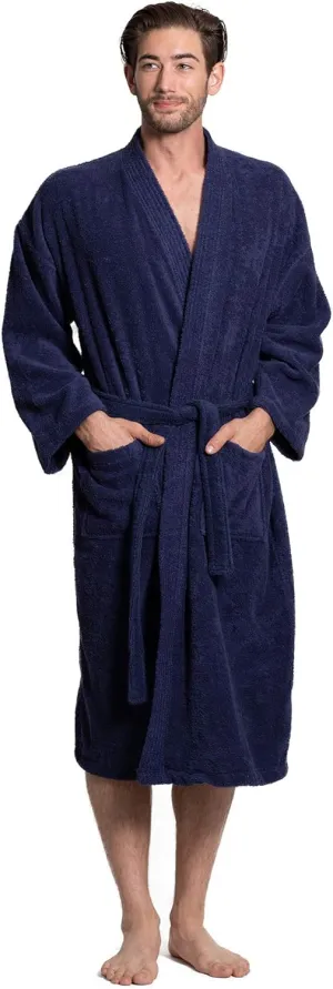Turkuoise Men's 100% Cotton Turkish Terry Cloth Kimono Collar Soft and Absorbent Bathrobes