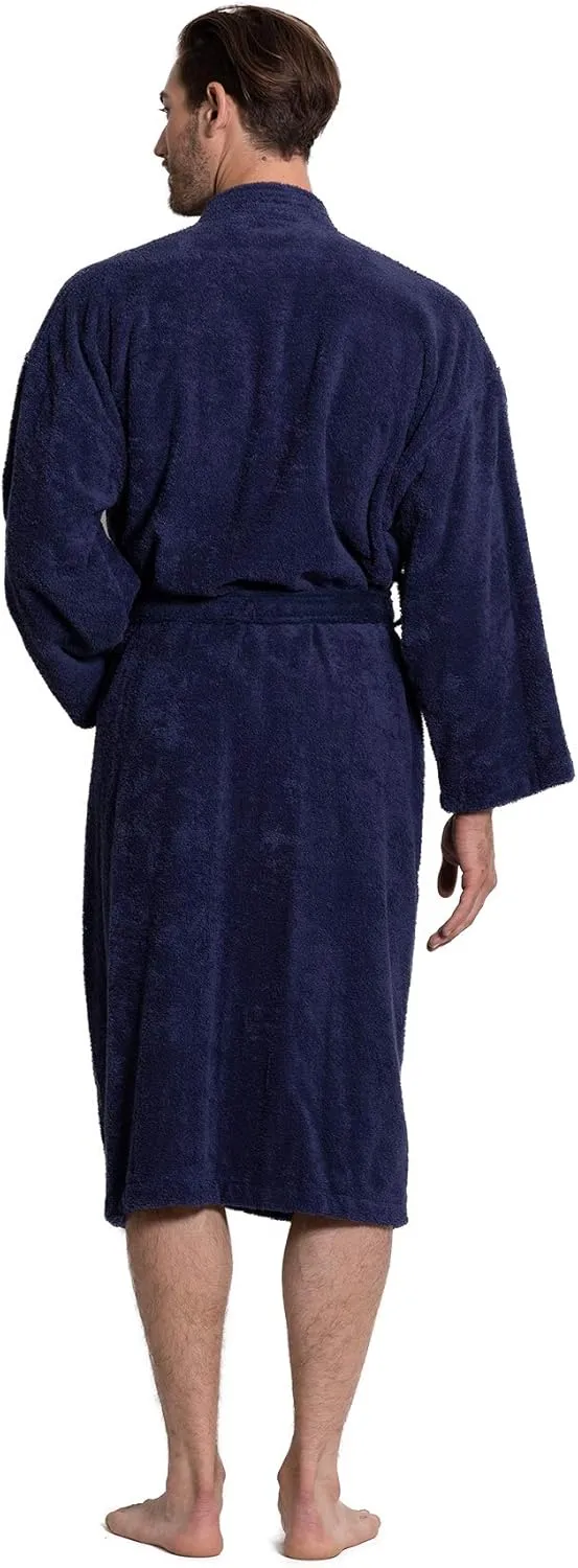 Turkuoise Men's 100% Cotton Turkish Terry Cloth Kimono Collar Soft and Absorbent Bathrobes
