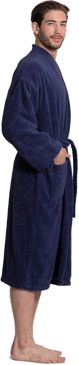 Turkuoise Men's 100% Cotton Turkish Terry Cloth Kimono Collar Soft and Absorbent Bathrobes