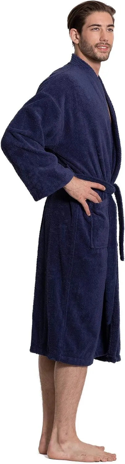 Turkuoise Men's 100% Cotton Turkish Terry Cloth Kimono Collar Soft and Absorbent Bathrobes