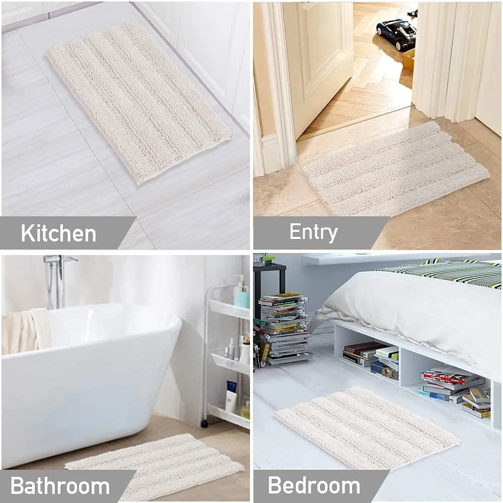 Turquoize Chenille Bath Rugs Shaggy Non Slip Mat for Bathroom 24 x 36 Ivory Extra Soft and Absorbent Area Rug
